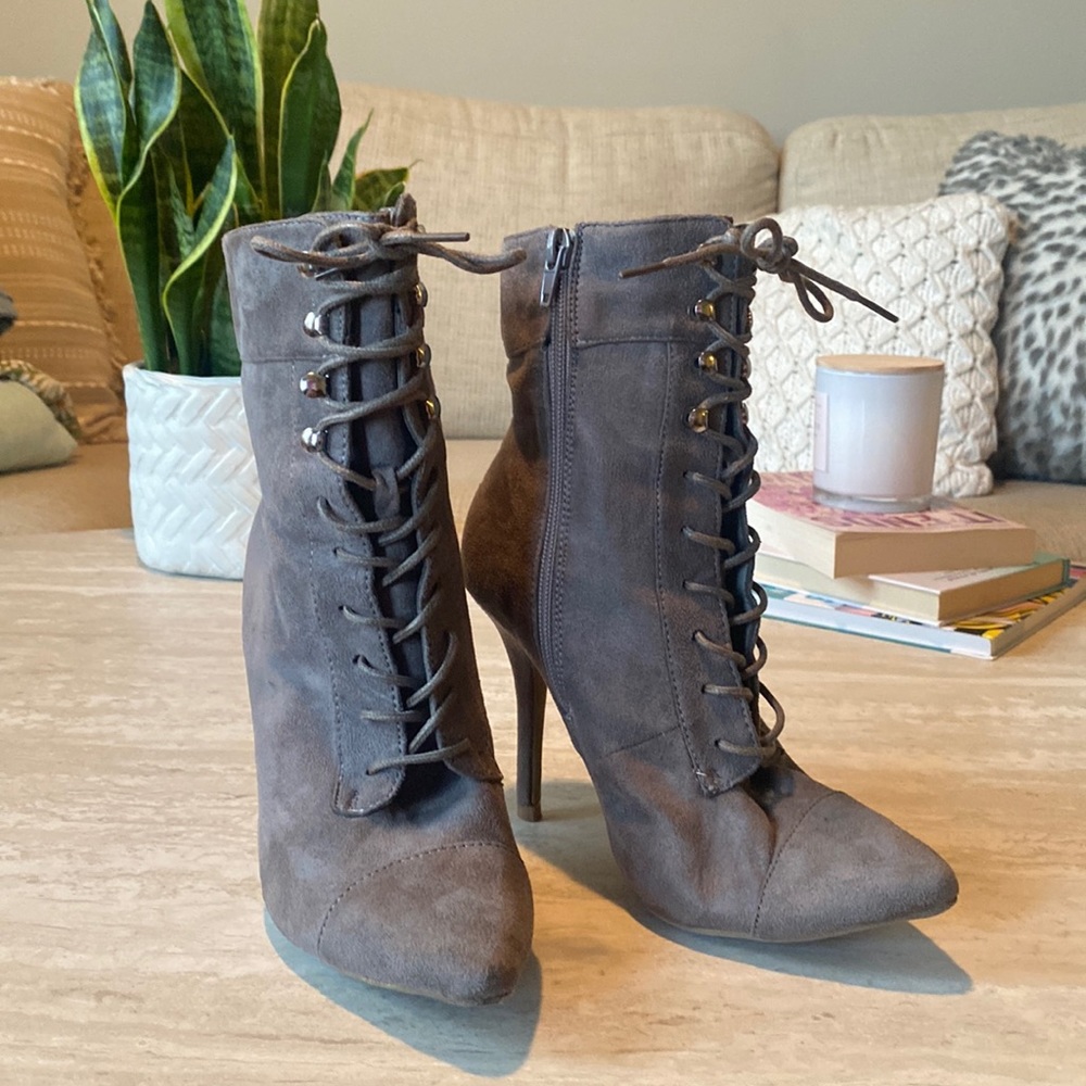 Grey Lace-Up Heels | Windsor | Size